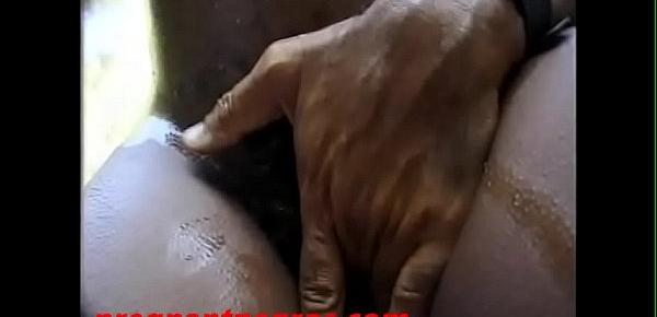  Black skinny pregnant slut get cock up her pussy and asshole anal